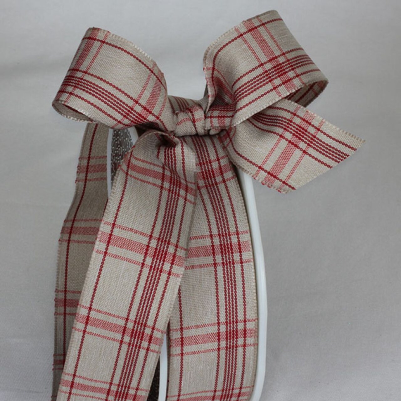 The Ribbon People Ivory and Red Plaid Metallic French Wired Craft Ribbon 1.5" x 33 Yards
